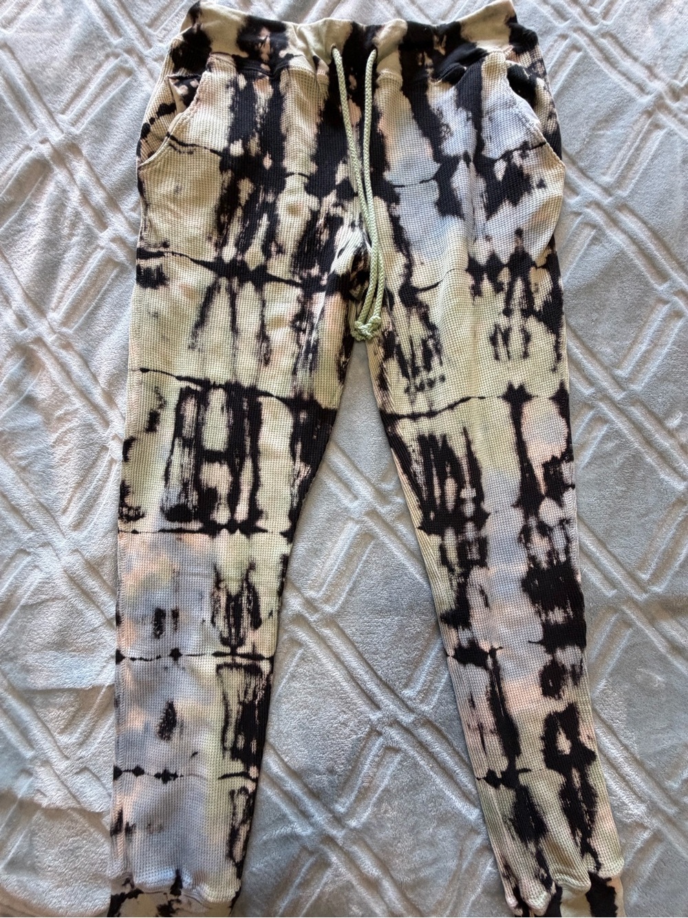 Daydreamer LA Tie-Dye Thermal Joggers in Black and Olive- woman